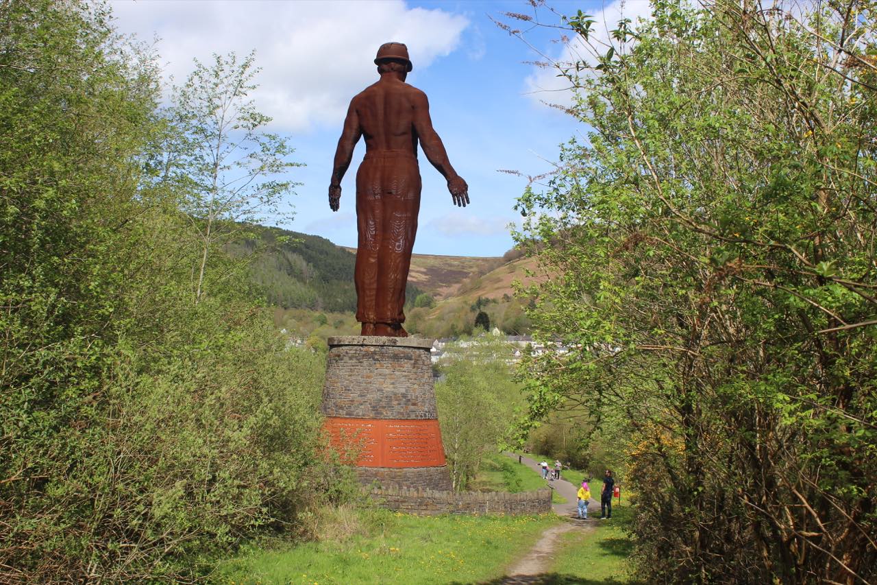 The Guardian of the Valleys mining memorial statue at Parc Arael Griffin, Six Bells