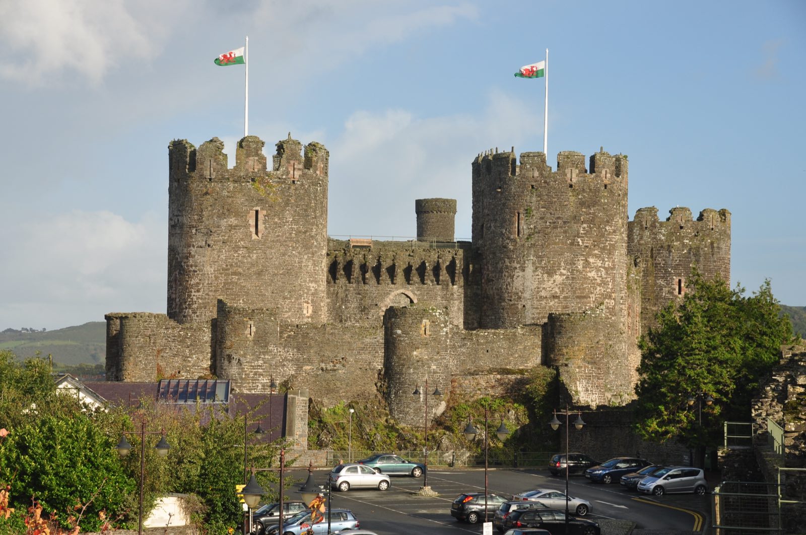The towers of Conwy Castle above the town walls