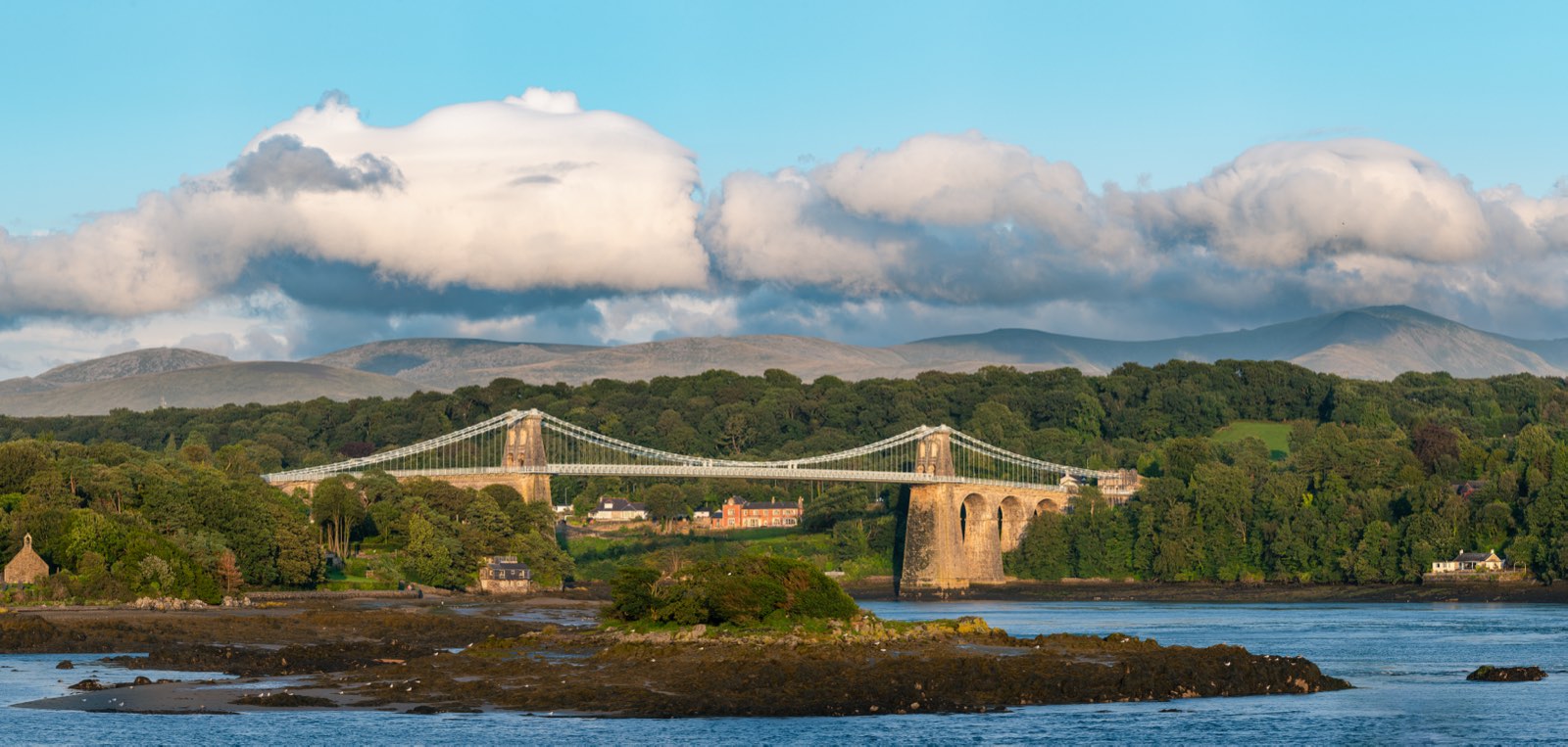 The Menai Suspension Bridge spanning the Menai Strait to Anglesey